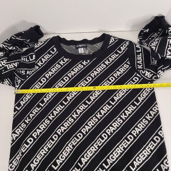 KARL LAGERFELD Diagonal Logo Sweater Medium Black White Crew Neck Bishop Sleeve - Picture 11 of 12